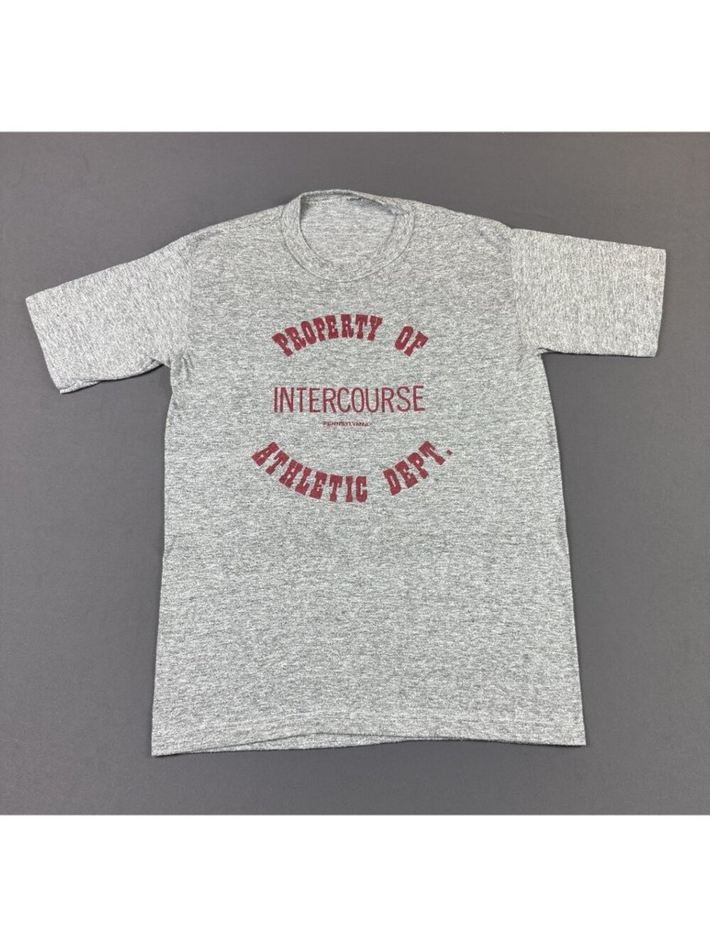 Rare Vintage 80s Property Of Intercourse Athletic Dept Pennsylvania Gray Shirt